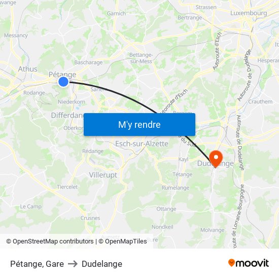 Pétange, Gare to Dudelange map