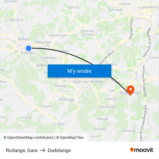 Rodange, Gare to Dudelange map