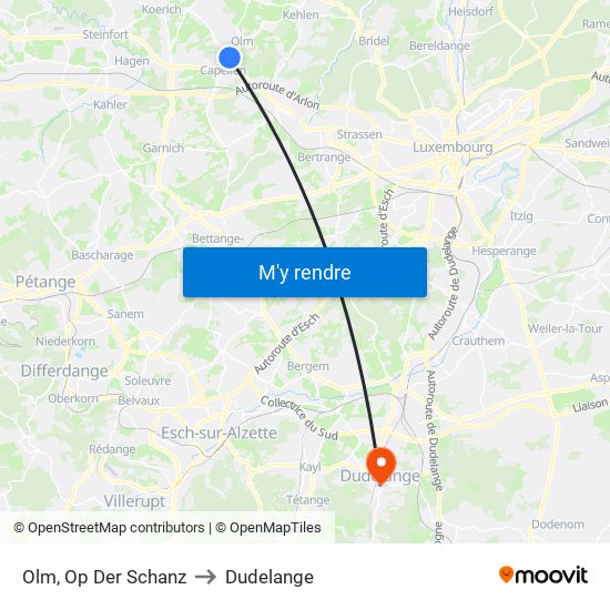 Olm, Op Der Schanz to Dudelange map