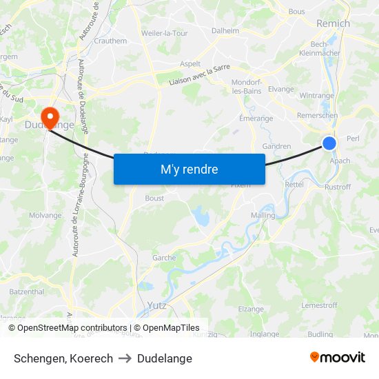 Schengen, Koerech to Dudelange map