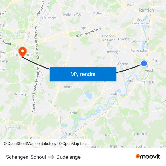 Schengen, Schoul to Dudelange map