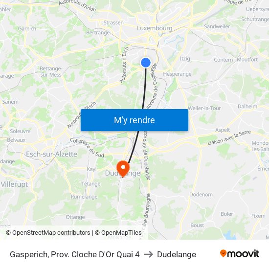 Gasperich, Prov. Cloche D'Or Quai 4 to Dudelange map