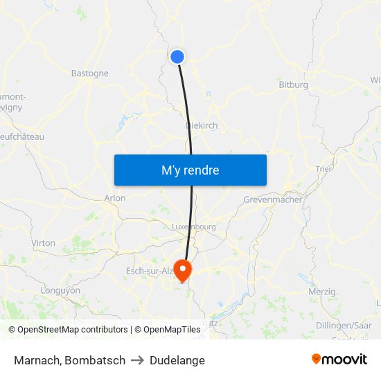 Marnach, Bombatsch to Dudelange map