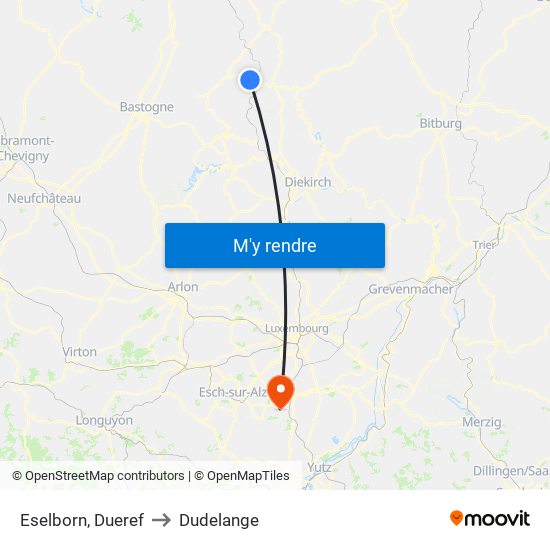 Eselborn, Dueref to Dudelange map