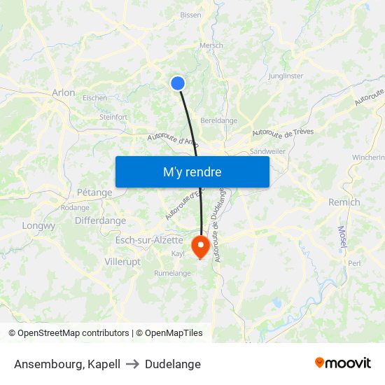 Ansembourg, Kapell to Dudelange map