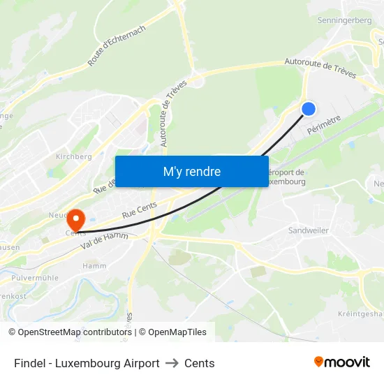 Findel - Luxembourg Airport to Cents map
