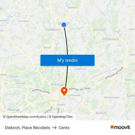 Diekirch, Place Récollets to Cents map