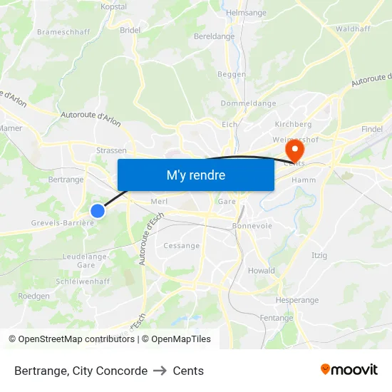 Bertrange, City Concorde to Cents map