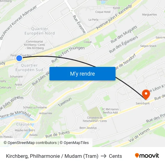 Kirchberg, Philharmonie / Mudam (Tram) to Cents map