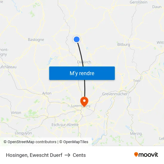Hosingen, Ewescht Duerf to Cents map