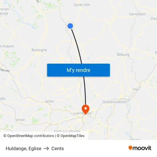 Huldange, Eglise to Cents map