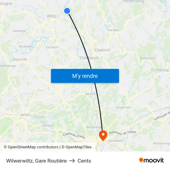 Wilwerwiltz, Gare Routière to Cents map