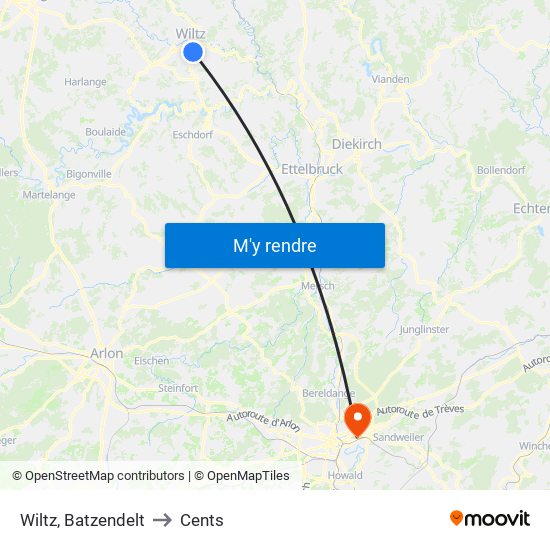 Wiltz, Batzendelt to Cents map