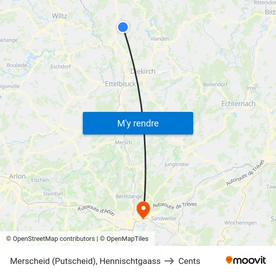 Merscheid (Putscheid), Hennischtgaass to Cents map