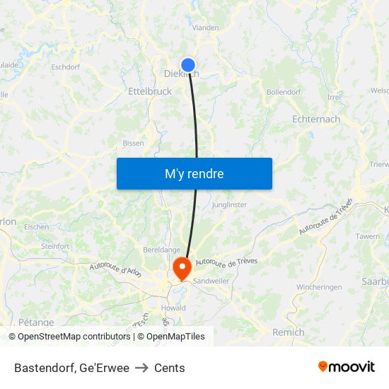 Bastendorf, Ge'Erwee to Cents map