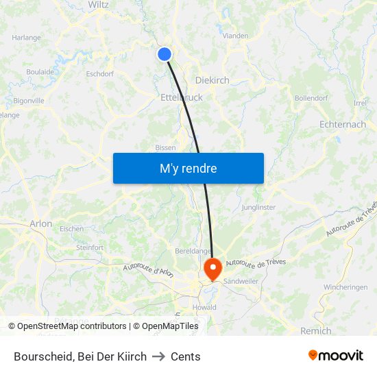 Bourscheid, Bei Der Kiirch to Cents map