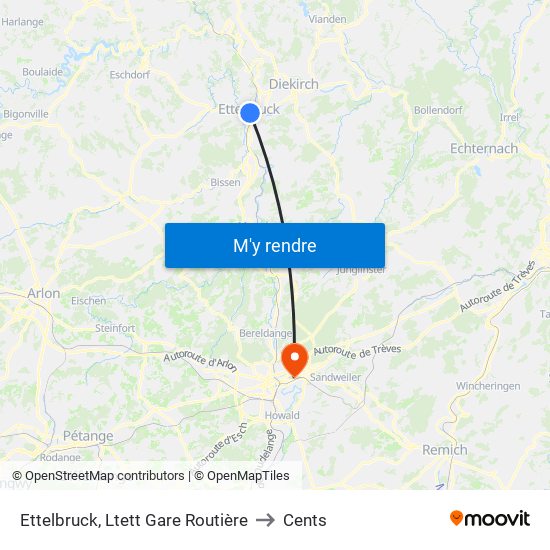 Ettelbruck, Ltett Gare Routière to Cents map