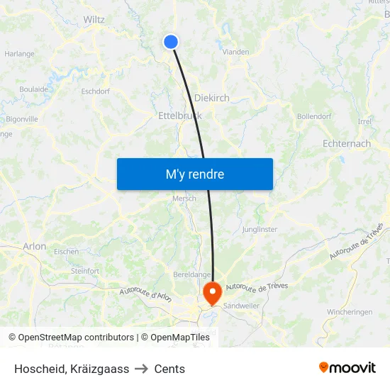 Hoscheid, Kräizgaass to Cents map