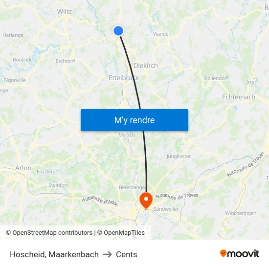 Hoscheid, Maarkenbach to Cents map
