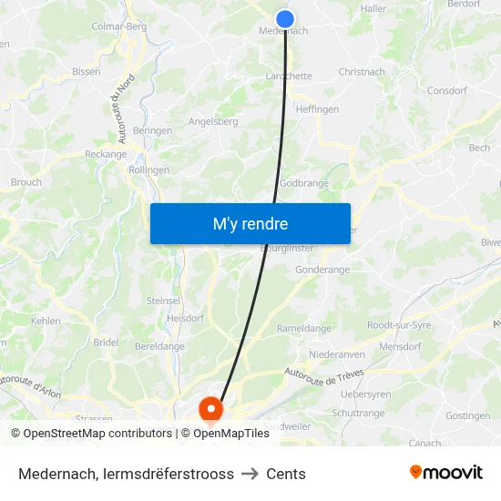 Medernach, Iermsdrëferstrooss to Cents map
