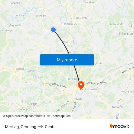 Mertzig, Gemeng to Cents map