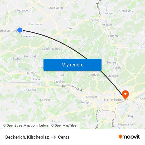 Beckerich, Kiircheplaz to Cents map