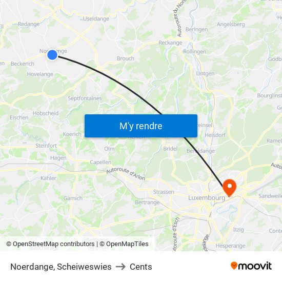 Noerdange, Scheiweswies to Cents map