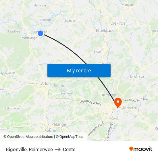 Bigonville, Réimerwee to Cents map