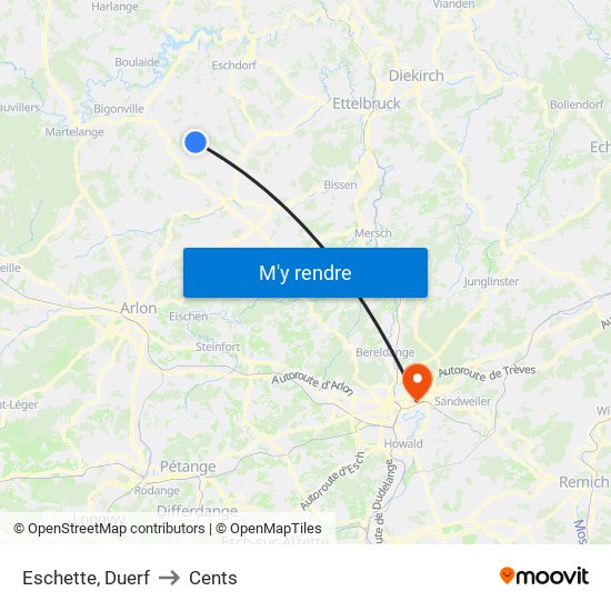Eschette, Duerf to Cents map
