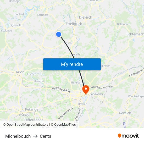 Michelbouch to Cents map