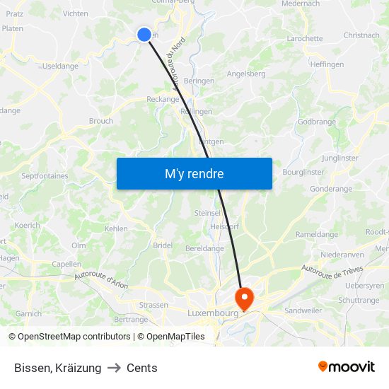 Bissen, Kräizung to Cents map