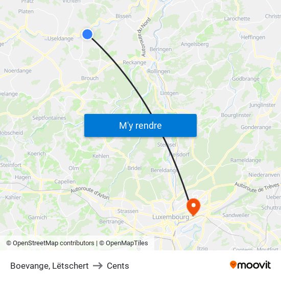 Boevange, Lëtschert to Cents map