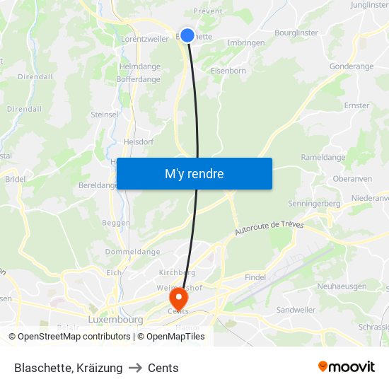 Blaschette, Kräizung to Cents map