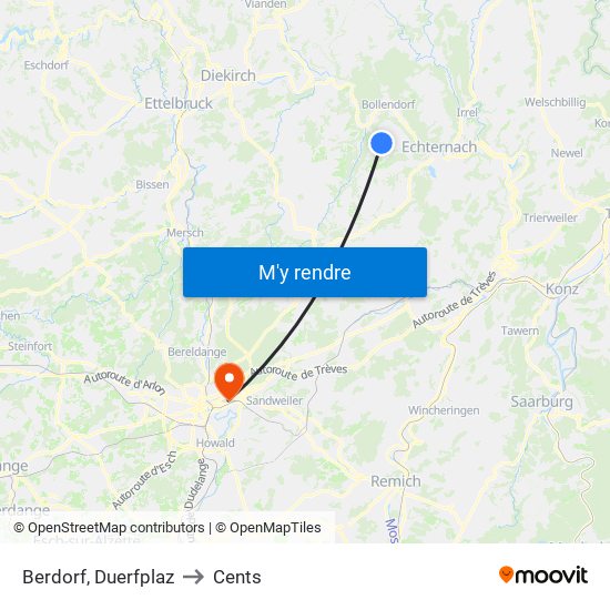 Berdorf, Duerfplaz to Cents map