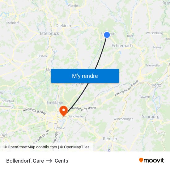 Bollendorf, Gare to Cents map