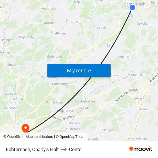 Echternach, Charly's Halt to Cents map