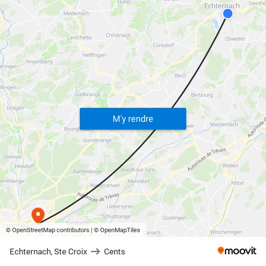 Echternach, Ste Croix to Cents map