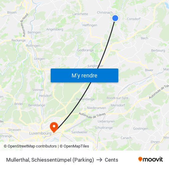 Mullerthal, Schiessentümpel (Parking) to Cents map