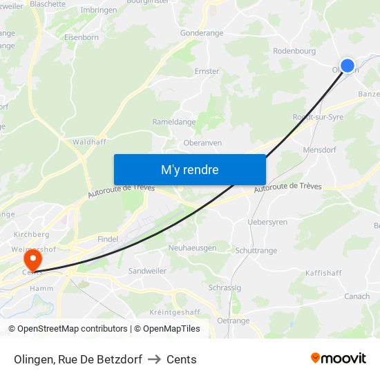 Olingen, Rue De Betzdorf to Cents map