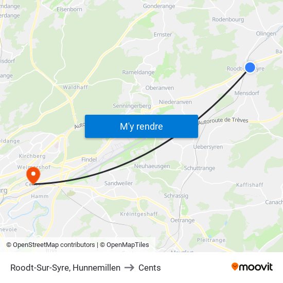 Roodt-Sur-Syre, Hunnemillen to Cents map