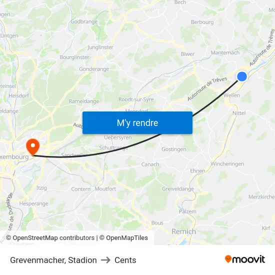 Grevenmacher, Stadion to Cents map