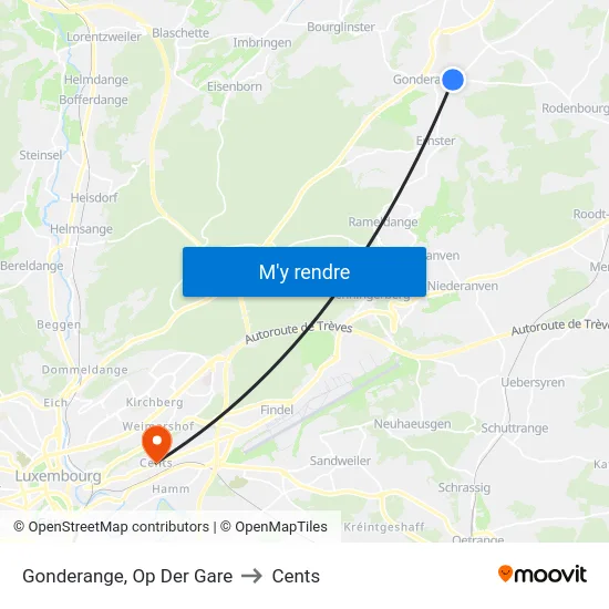 Gonderange, Op Der Gare to Cents map