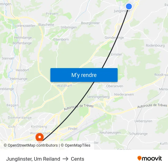 Junglinster, Um Reiland to Cents map