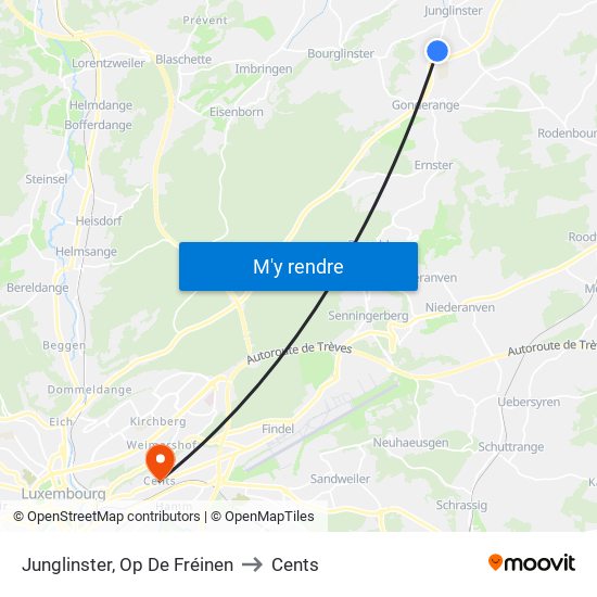 Junglinster, Op De Fréinen to Cents map