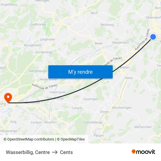 Wasserbillig, Centre to Cents map