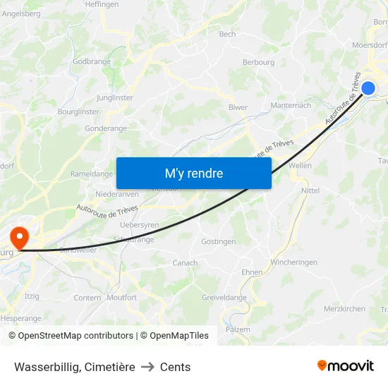 Wasserbillig, Cimetière to Cents map