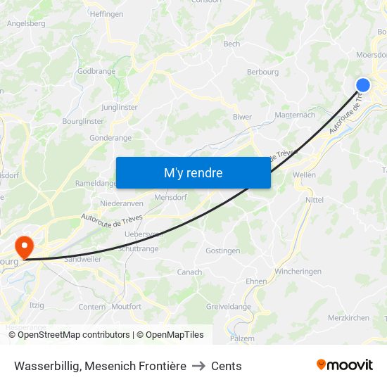 Wasserbillig, Mesenich Frontière to Cents map