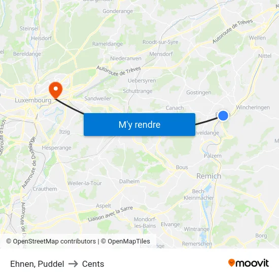 Ehnen, Puddel to Cents map