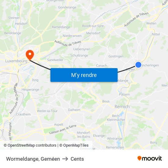 Wormeldange, Geméen to Cents map