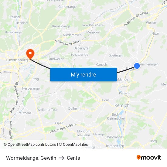 Wormeldange, Gewân to Cents map